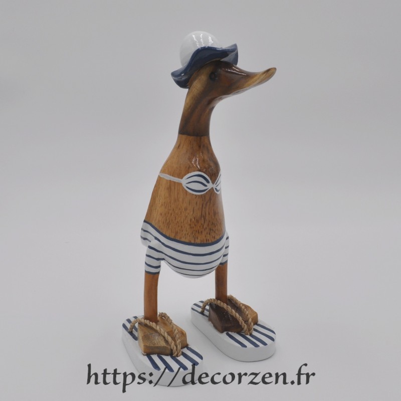 Grand Canard Humoristique En Tongs Et Bikini En Teck Et Bambou