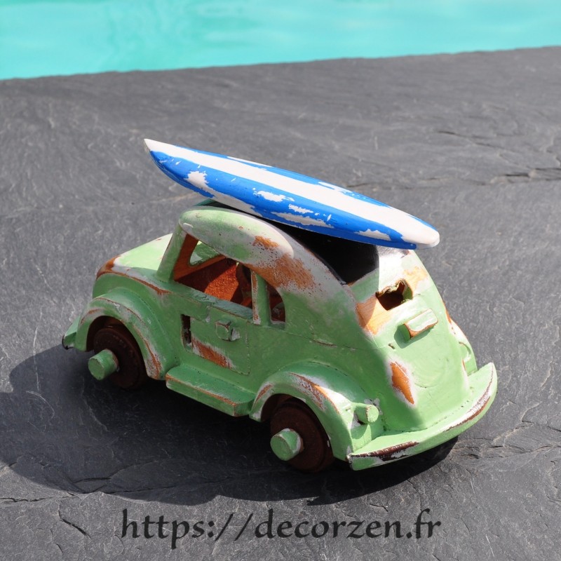 Miniature de Coccinelle avec son surf,  faite main en bois recyclé