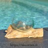 Terrarium, bonbonnière ou ramequin apéro en verre recyclé soufflé coulé en fusion sur du bois flotté.