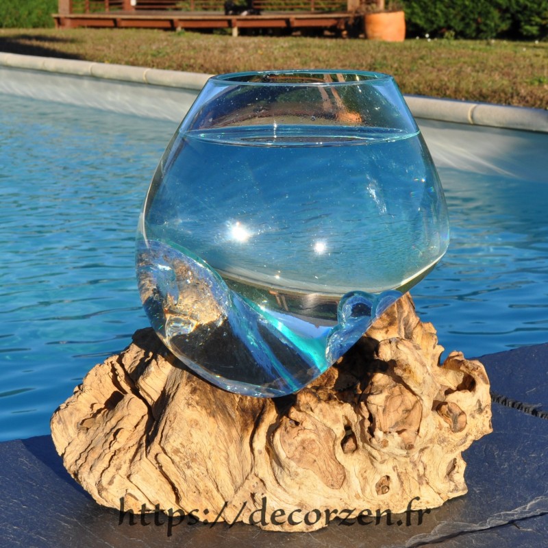 Verre à cocktail ou vase en verre recyclé soufflé en fusion sur du bois flotté, le vase est amovible pour le lavage Verre à cocktail ou vase en verre recyclé soufflé en fusion sur du bois flotté, le vase est amovible pour le lavage