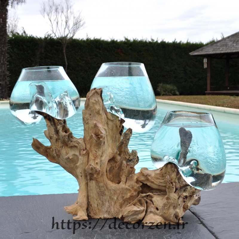 Verre recyclé soufflé sur bois Verre recyclé soufflé sur bois