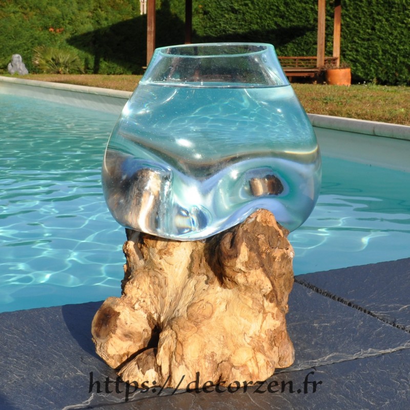 Verre à duo ou vase en verre recyclé soufflé sur du bois flotté, le vase est amovible pour le laver en machine Verre à duo ou vase en verre recyclé soufflé sur du bois flotté, le vase est amovible pour le laver en machine