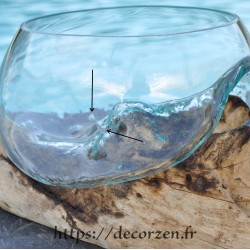 Terrarium ou saladier en verre soufflé sur bois  TER202.303.3D