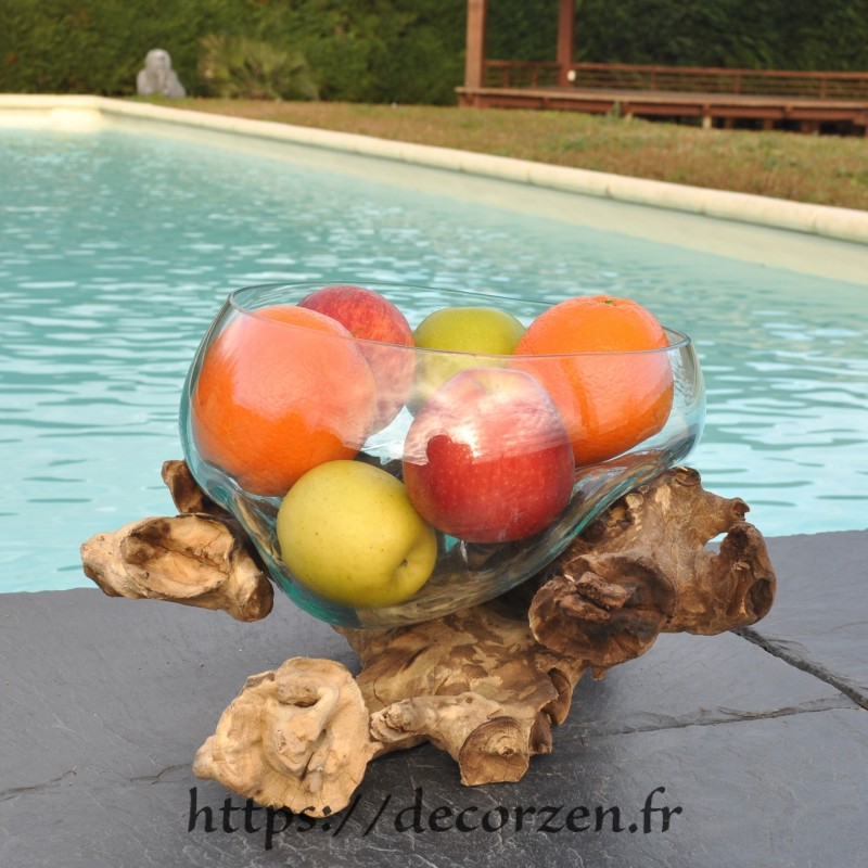 Terrarium, bonbonnière ou ramequin à apéro en verre recyclé soufflé en fusion sur du bois flotté. Terrarium, bonbonnière ou ramequin à apéro en verre recyclé soufflé en fusion sur du bois flotté.