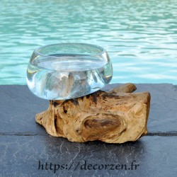 Saladier ou ramequin apéro en verre recyclé soufflé en fusion sur du bois flotté. Le verre s'enlève et passe au lave-vaisselle