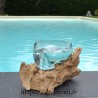 Terrarium ou ramequin apéro en verre recyclé soufflé en fusion sur du bois flotté. Le verre s'enlève et passe au lave-vaisselle
