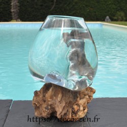 Splendide petit bol à cocktail ou petit aquarium en verre soufflé sur du bois flotté VS211.643H