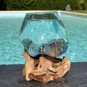 Bol à punch ou  aquarium en verre recyclé soufflé en fusion sur du bois flotté, le vase est amovible pour le laver