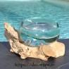 Terrarium, bonbonnière ou ramequin à apéro en verre recyclé soufflé coulé en fusion sur du bois flotté.