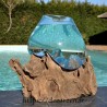 Aquarium ou énorme bol à cocktail en verre recyclé soufflé en fusion sur du bois flotté