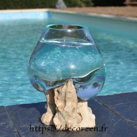 Verre à cocktail ou vase en verre recyclé soufflé en fusion sur du bois flotté, le vase est amovible pour le lavage Verre à cocktail ou vase en verre recyclé soufflé en fusion sur du bois flotté, le vase est amovible pour le lavage