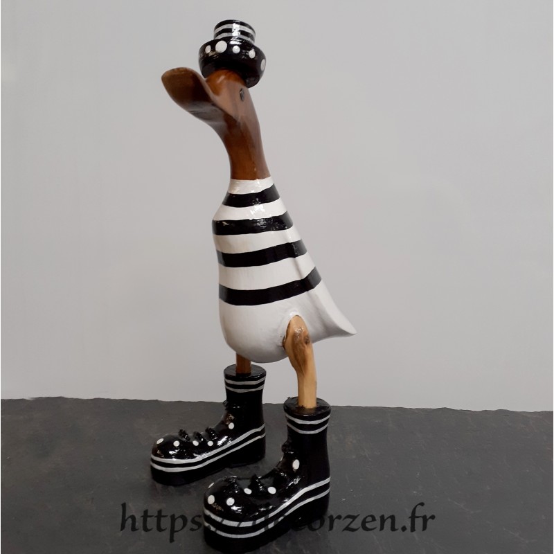 Canard en bois en marinière noire sculpté à la main