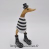 Grand canard humoristique en marinière blanche et noire, en bois sculpté CB211.002