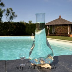 Très grand vase en verre recyclé soufflé en fusion à la bouche sur du bois flotté, le verre passe au lave-vaisselle