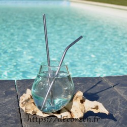Verre à duo ou  vase en verre recyclé soufflé à la bouche en fusion sur du bois flotté, le vase est amovible pour le lavage