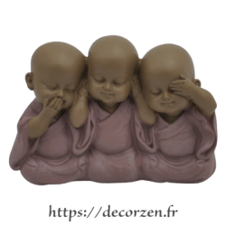 3 bébés Bouddha de la sagesse couleur, je ne dis rien, je ne sais, rien, je ne vois rien, je n'entend rien