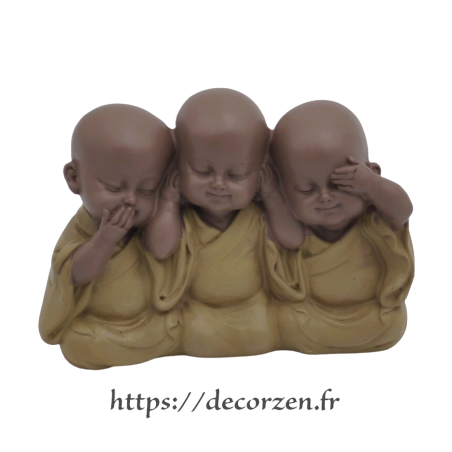 3 bébés Bouddha de la sagesse couleur, je ne dis rien, je ne sais, rien, je ne vois rien, je n'entend rien