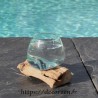 Verre recyclé soufflé à la bouche en fusion sur du bois flotté, le vase est amovible pour le lavage