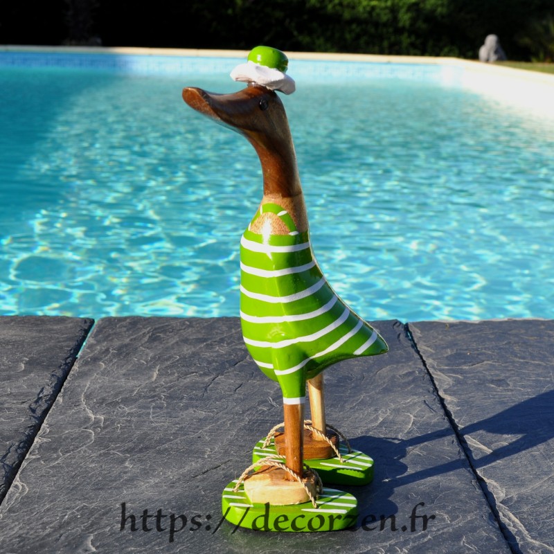 Canard Décoratif En Bois En Marinière Bleu Ciel - Décor Fait Main Rigolo