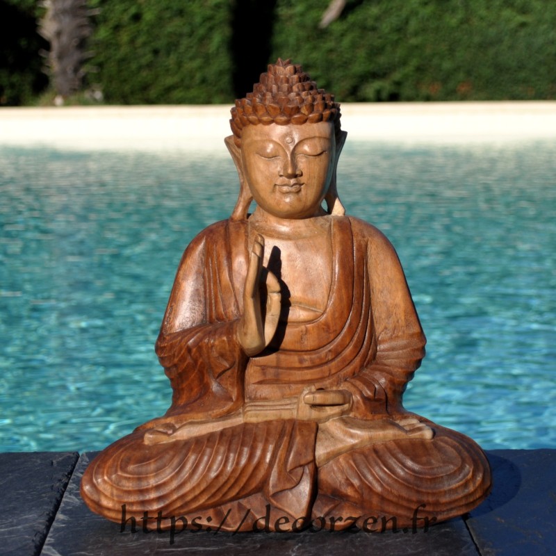 Buddha en bois  de teck sculpté