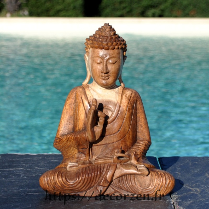 Buddha en teck massif sculpté artisanalement