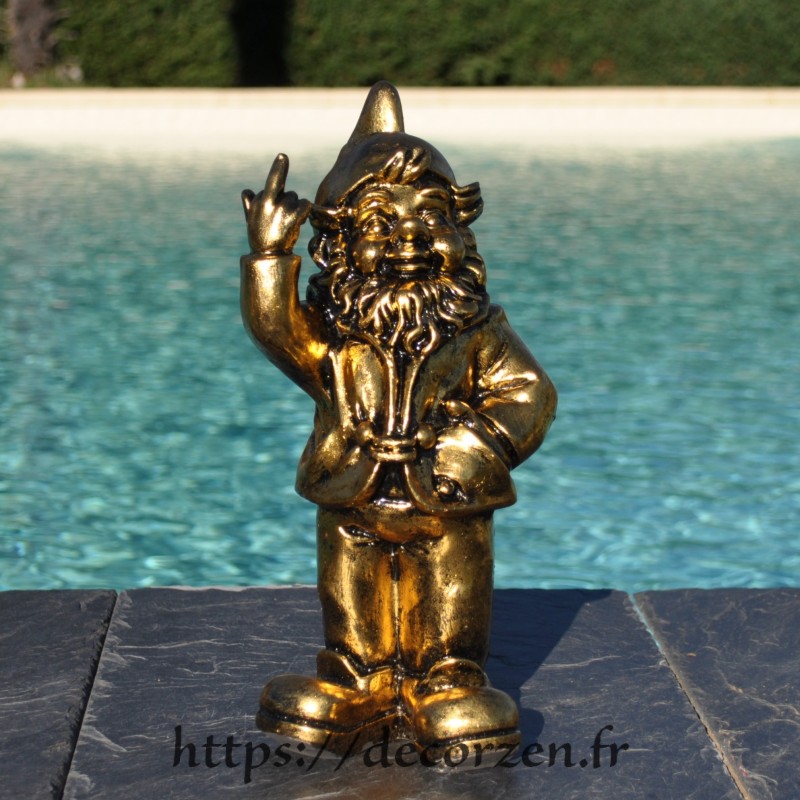 Gnome de jardin, Nain sorcier 3d Nains, Polyresin Sculpture extérieure Doigt  d'honneur Gnome Statue