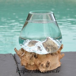 Verre à cocktail ou  vase en verre recyclé soufflé à la bouche en fusion sur du bois flotté, le vase est amovible pour le laver