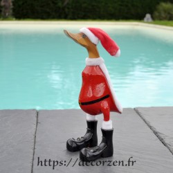 Un grand canard Père Noël fait main en bois et feutrine