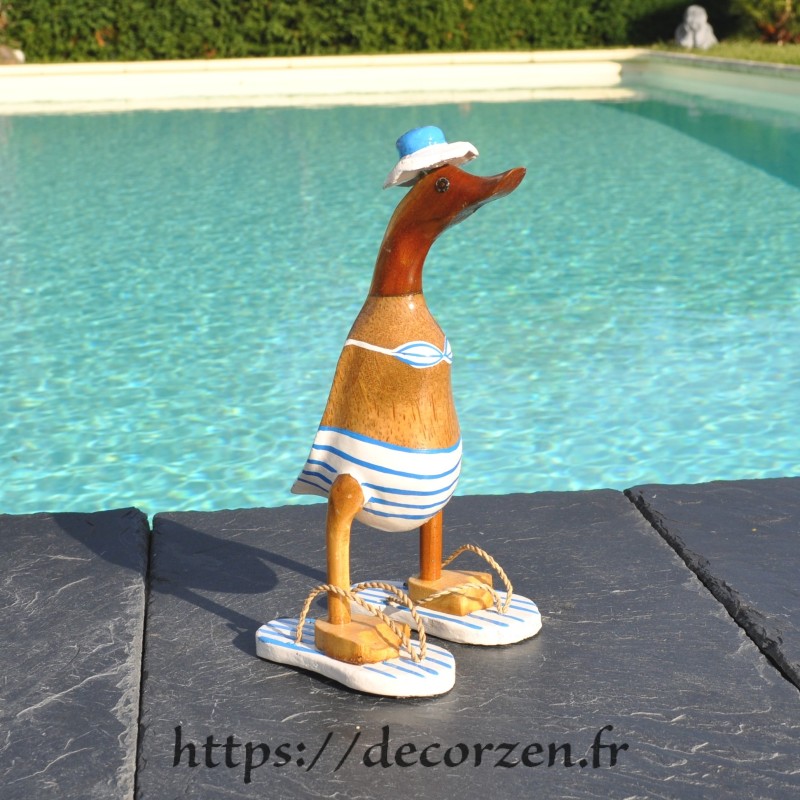 Sculpture canard rigolo en bois en bikini vintage