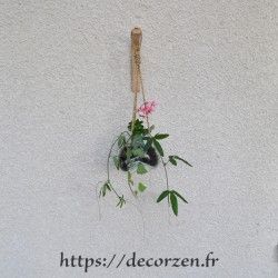 Vase à suspendre en verre recyclé soufflé à la bouche en fusion sur du bois flotté, le vase est amovible pour le lavage