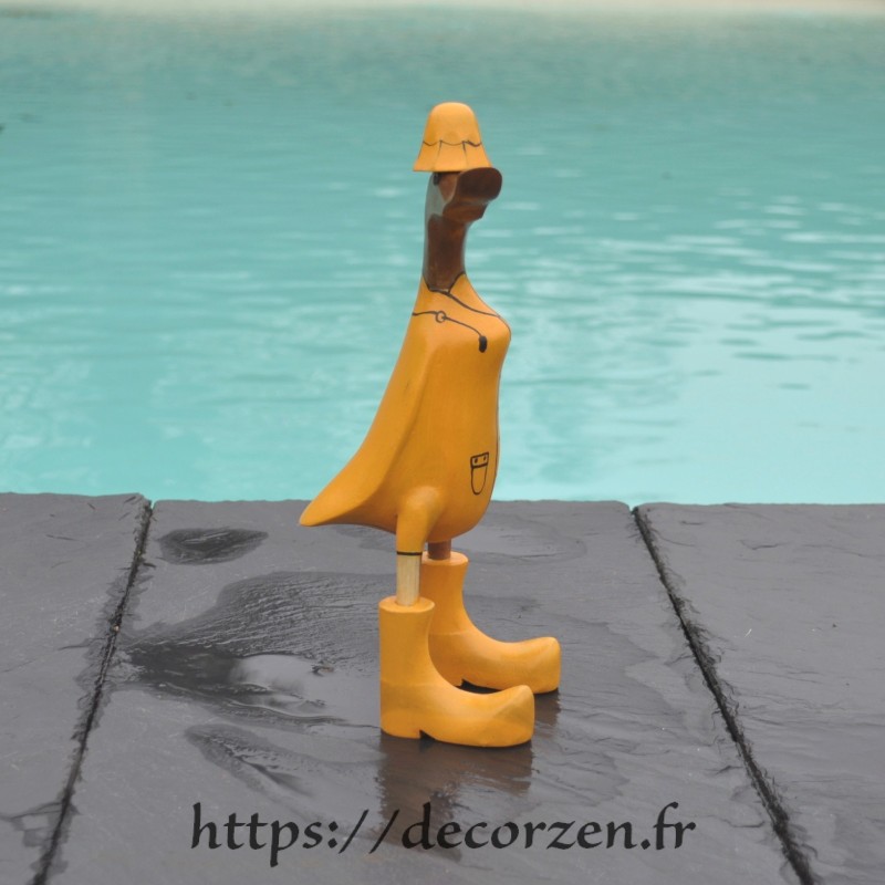 Canard rigolo en bois en cirée de pêcheur breton jaune