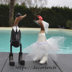 Couple de canards en bois de teck et bambou