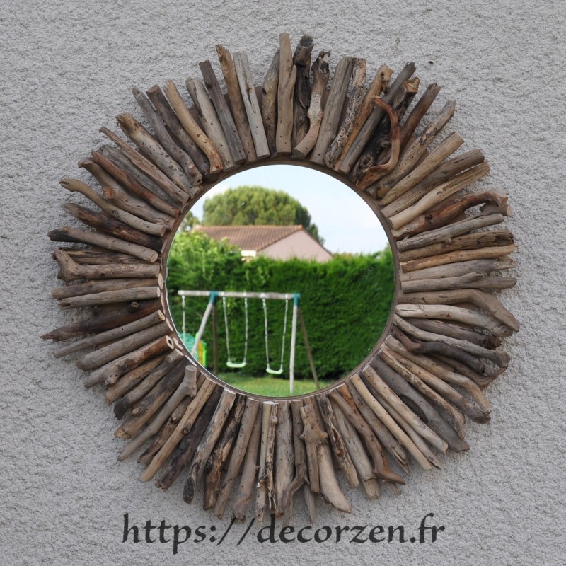 Miroir rond en bois flotté