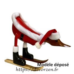Canard en bois Père Noël en ski schuss