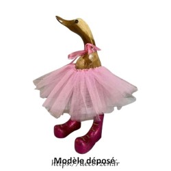 Canard en bois en danseuse en tutu rose
