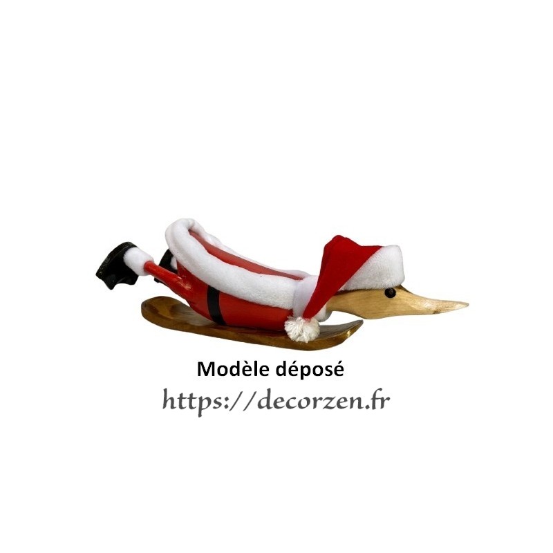 Canard en bois Père Noël en surf
