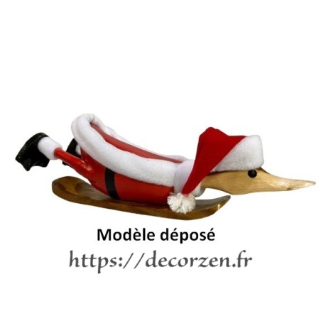 Canard en bois Père Noël en surf
