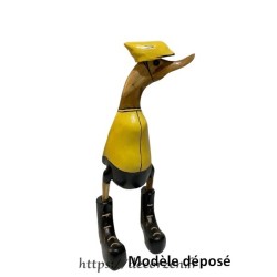 Canard en bois sen cycliste en maillot jaune.