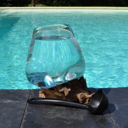 Bol à cocktail ou  vase en verre recyclé soufflé à la bouche en fusion sur du bois flotté, le vase est amovible pour le laver