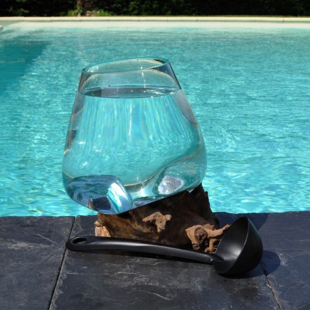 Bol à cocktail ou  vase en verre recyclé soufflé à la bouche en fusion sur du bois flotté, le vase est amovible pour le laver