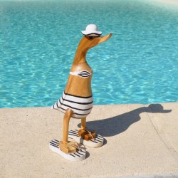 Canard rigolo en bois de teck et bambou