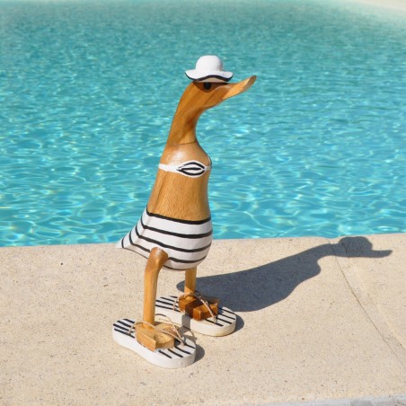 Canard rigolo en bois de teck et bambou