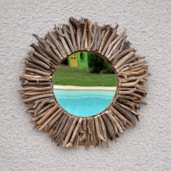 Miroir rond en bois flotté