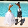 Couple de canards mariés en bois de teck et bambou
