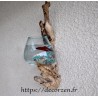 Auquarium en applique murale en verre souffle en fusion sur une racine