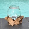 Verre recyclé soufflé à la bouche en fusion sur du bois flotté, le vase est amovible pour le lavage