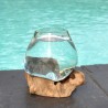 Vase en verre recyclé soufflé en fusion sur du bois flotté, le vase est amovible pour le lavage
