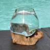 Vase en verre recyclé soufflé à la bouche en fusion sur du bois flotté, le vase est amovible pour le lavage