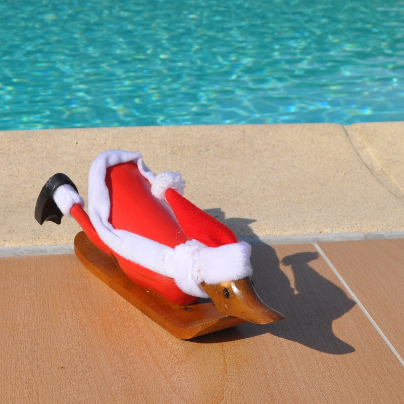 Canard en bois Père Noël surfeur