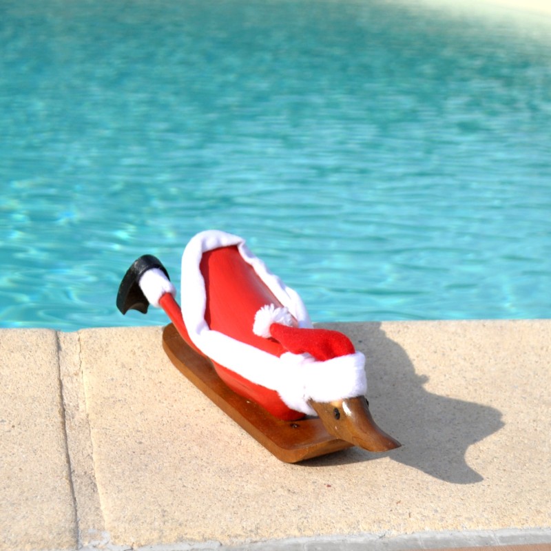 Canard en bois Père Noël en surf
